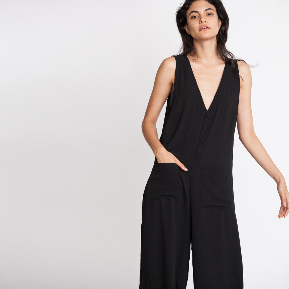 Sleeveless Button Down Culotte Jumpsuit